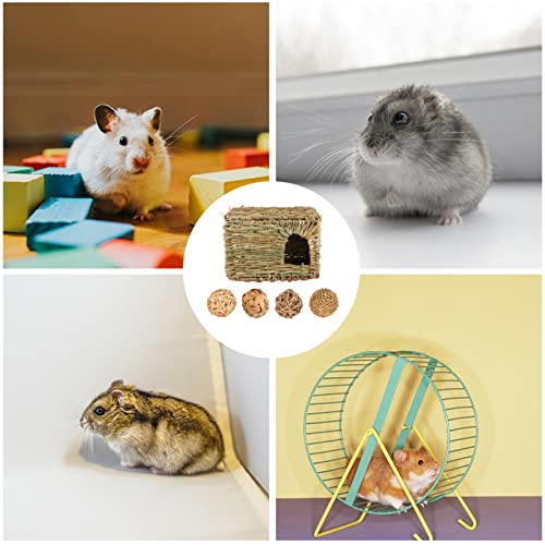 POPETPOP Pequeños Animales Hierba Nido con Pelota de Paja Juguetes Mano Tejido Hamster Hamster Haster Highout Hut Hut Conejo Cama para Dormir Cojín Molar Juguete para La Rata de Erizos