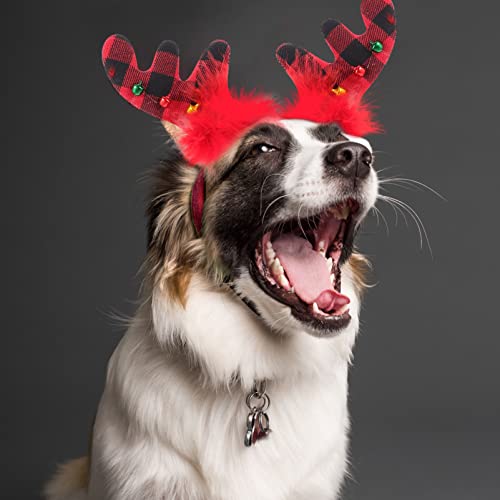 POPETPOP Perro Navidad Alce Reno Astas Diademas para Mascotas Ciervos Astas para La Cabeza Fiesta de Vacaciones Aro para El Pelo de Mascota Disfraz de Navidad para Gato Perro Foto