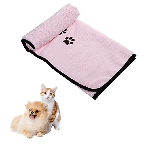 Popopop - Toalla para perro súper absorbente para mascotas de secado rápido, toalla para perros pequeños, medianos, grandes, perros y gatos rosa (19,7 x 35,4 pulgadas)