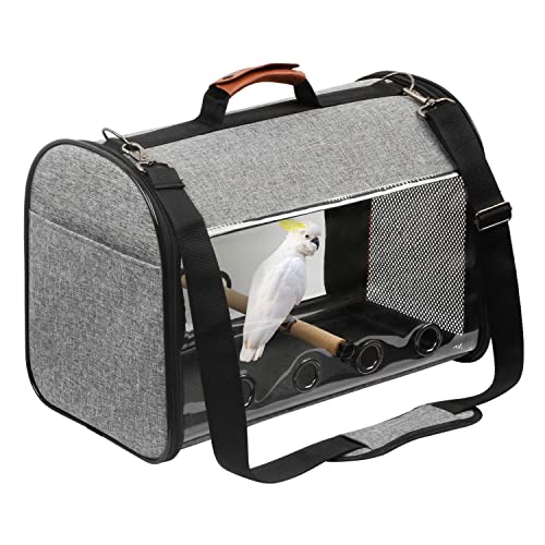 Portabaves ligero – jaula de viaje para pájaros PVC transparente transpirable bolsa de loro con un palo de madera, mochila para perro para mascotas aves