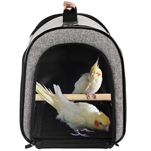 Portabaves ligero – jaula de viaje para pájaros PVC transparente transpirable bolsa de loro con un palo de madera, mochila para perro para mascotas aves