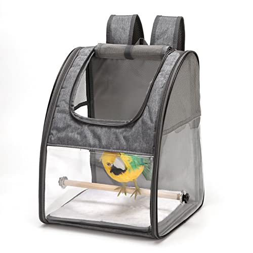 Portador de Viaje para Pájaros con palo de pie,Transportin pájaros Plegable Bolsa transportadora para pájaros Mochilas para loro para Viajar en Tren/automóvil/ Restaurante/ avión,Gris,42*34*28cm