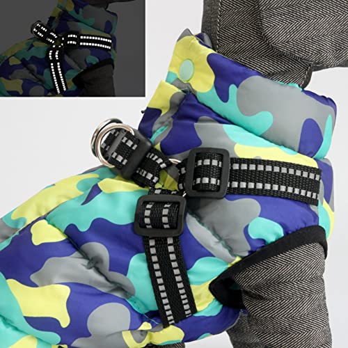 Poseca Abrigo para Perros con arnés Abrigos para Perros de Invierno Chaqueta Impermeable para Perros Patrón de Camuflaje Abrigos para Perros para Perros pequeños medianos