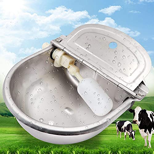 PROBEEALLYU Cuenco automático de agua de vaca de acero inoxidable, alimentador de agua de aves de corral con válvula de flotador ajustable y orificio de drenaje (Updrade)