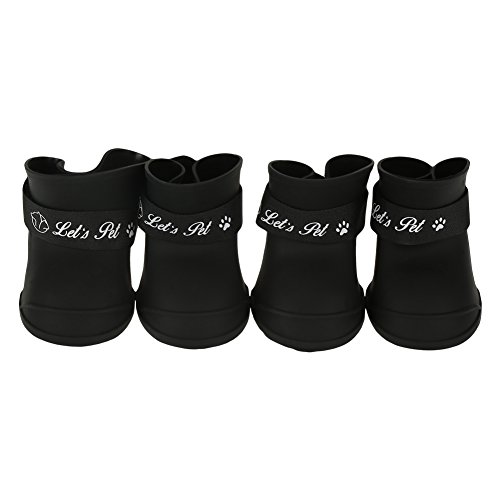 Pssopp 4pcs Botas Impermeables para Perros Mascotas Botas para Perros de Interior Zapatos de Lluvia Protectores Antideslizantes Lindos para Todo Clima cómodos(L Negro)