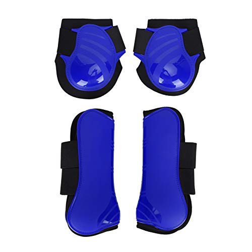 Pssopp 4PCS Protector de Pierna de Caballo Botas de Pata Trasera Delantera de Caballo Botas de Fetiche de tendón de Montar a Caballo Pony Amortiguación de Golpes Competencia de Salto(M-Azul)