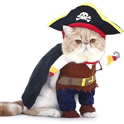 PTN Gato y Perro Caribe Pirata Disfraz, Ropa para Mascotas, Disfraces de Halloween y Navidad, Adecuado para Perros Pequeños a Medianos Gatos