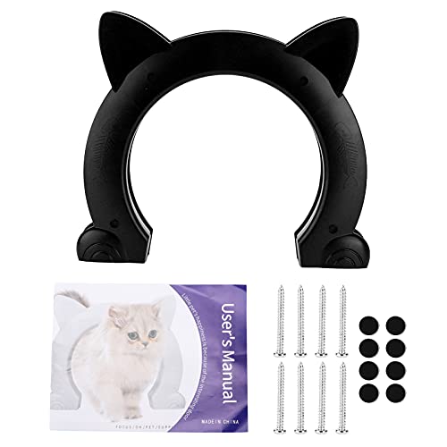 Puerta De Paso Para Gatos, Puerta De Gato Duradera Y Resistente Al Desgaste, Sin Rebabas, Con Forma De Cabeza De Gato Con Patrón De Hueso De Pez Para Puertas Domésticas De Cualquier Tamaño(negro)