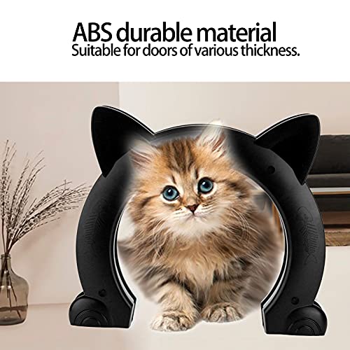 Puerta De Paso Para Gatos, Puerta De Gato Duradera Y Resistente Al Desgaste, Sin Rebabas, Con Forma De Cabeza De Gato Con Patrón De Hueso De Pez Para Puertas Domésticas De Cualquier Tamaño(negro)