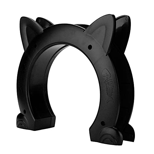 Puerta De Paso Para Gatos, Puerta De Gato Duradera Y Resistente Al Desgaste, Sin Rebabas, Con Forma De Cabeza De Gato Con Patrón De Hueso De Pez Para Puertas Domésticas De Cualquier Tamaño(negro)