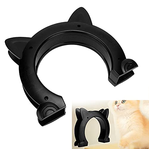 Puerta De Paso Para Gatos, Puerta De Gato Duradera Y Resistente Al Desgaste, Sin Rebabas, Con Forma De Cabeza De Gato Con Patrón De Hueso De Pez Para Puertas Domésticas De Cualquier Tamaño(negro)