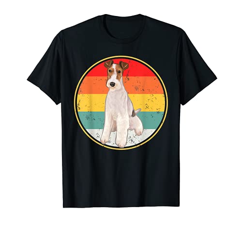 Puesta De Sol Vintage Retro Fox Terrier De Pelo Duro Camiseta