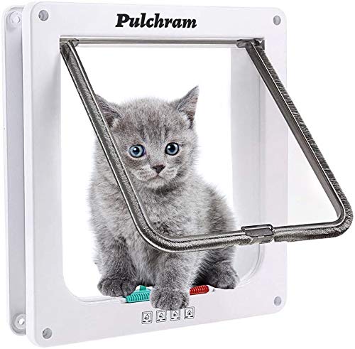 Pulchram Puerta de Mascota, Colgajo de Gato, colgajo de Gato magnético de 4 vías, colgajo de Gato/Perro con túnel- 28.5 * 25.5 * 2.5cm Fácil de Instalar (XL, Blanco)