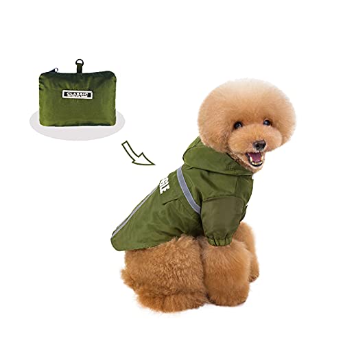 PUMYPOREITY Impermeable para Perros con Capucha Extraíble, Chaqueta Chubasquero Sudaderas Abrigo Impermeable Poncho de Lluvia con y Tira Reflectante para Perros Pequeños medianos(Verde, S)