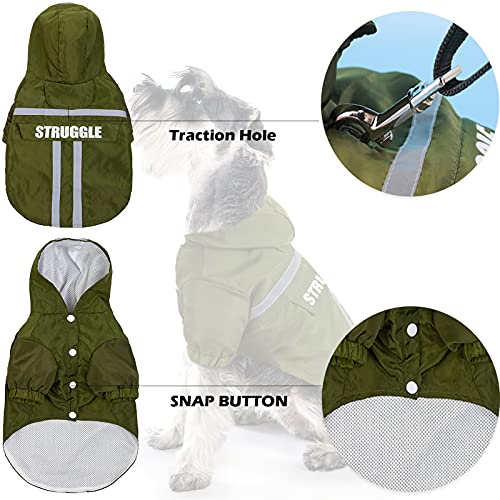 PUMYPOREITY Impermeable para Perros con Capucha Extraíble, Chaqueta Chubasquero Sudaderas Abrigo Impermeable Poncho de Lluvia con y Tira Reflectante para Perros Pequeños medianos(Verde, S)