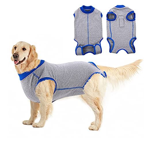 PUMYPOREITY Recuperación de Perro, Traje Quirurgico Camisa de Recuperación Anti lamiendo Body Postoperatorio Mascotas Abdominal Heridas Protector después de la Cirugía (Gris, L)