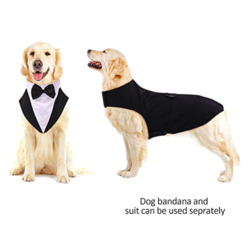 PUMYPOREITY Ropa para Perros Pajarita Esmoquin Traje Smoking Perro Mascota Boda Formal Traje Elegante con Bandana Retirable Camisa de Esmoquin Formal para Perros Pequeños Medianos Grandes(Negro,XL)