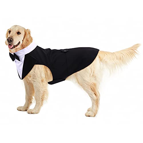 PUMYPOREITY Ropa para Perros Pajarita Esmoquin Traje Smoking Perro Mascota Boda Formal Traje Elegante con Bandana Retirable Camisa de Esmoquin Formal para Perros Pequeños Medianos Grandes(Negro,XL)