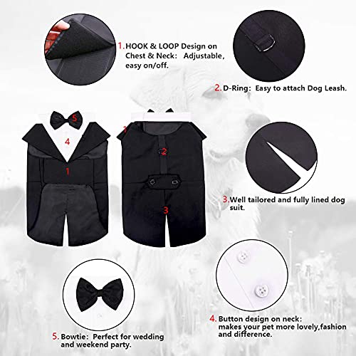 PUMYPOREITY Ropa para Perros Pajarita Esmoquin Traje Smoking Perro Mascota Boda Formal Traje Elegante con Bandana Retirable Camisa de Esmoquin Formal para Perros Pequeños Medianos Grandes(Negro,M)