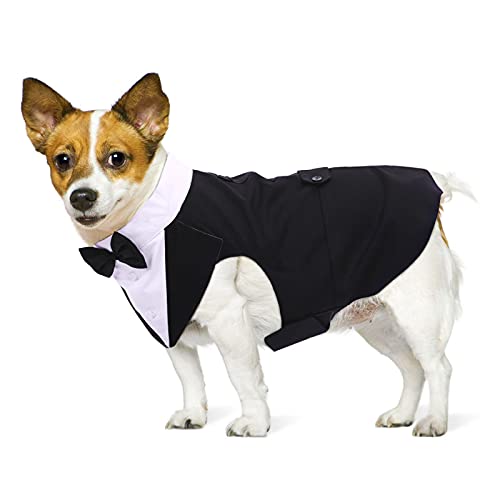 PUMYPOREITY Ropa para Perros Pajarita Esmoquin Traje Smoking Perro Mascota Boda Formal Traje Elegante con Bandana Retirable Camisa de Esmoquin Formal para Perros Pequeños Medianos Grandes(Negro,M)