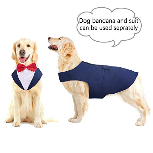 PUMYPOREITY Ropa para Perros Pajarita Esmoquin Traje Smoking Perro Mascota Boda Formal Traje Elegante con Bandana Retirable Camisa de Esmoquin Formal para Perros Pequeños Medianos Grandes(Azul,L)