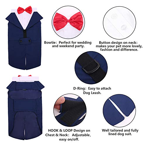 PUMYPOREITY Ropa para Perros Pajarita Esmoquin Traje Smoking Perro Mascota Boda Formal Traje Elegante con Bandana Retirable Camisa de Esmoquin Formal para Perros Pequeños Medianos Grandes(Azul,L)