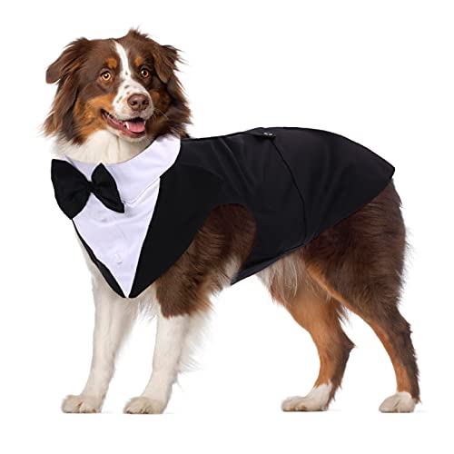 PUMYPOREITY Ropa para Perros Pajarita Esmoquin Traje Smoking Perro Mascota Boda Formal Traje Elegante con Bandana Retirable Camisa de Esmoquin Formal para Perros Pequeños Medianos Grandes(Negro,XXL)