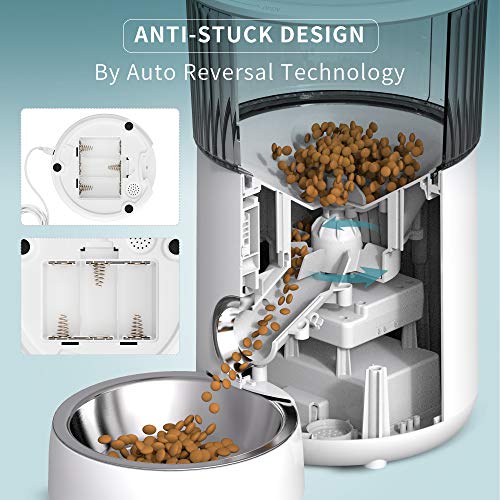 PUPPY KITTY Comedero automático, comedero Temporizador de 4L para Perros y Gatos, con Tono de dispensación Personalizado, Control de porciones, 1-5 Comidas, Cuenco de Acero Inoxidable.