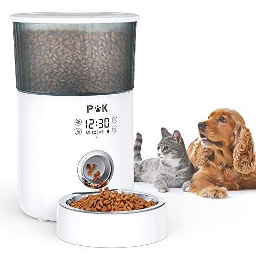 PUPPY KITTY Comedero automático, comedero Temporizador de 4L para Perros y Gatos, con Tono de dispensación Personalizado, Control de porciones, 1-5 Comidas, Cuenco de Acero Inoxidable.