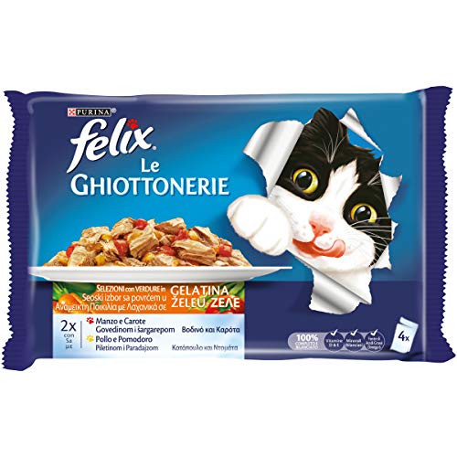 Purina Felix Le Ghiottonerie - Humido de Gato con judías y Zanahorias, Pollo y Tomate, 40 Bolsas de 100 g