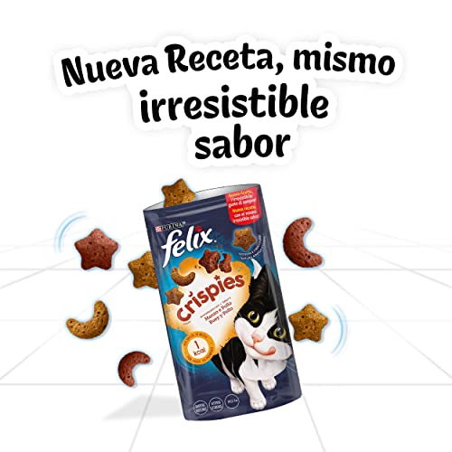 Purina Felix Party Mix Crispies Snacks, golosinas y chuches para gato Buey y Pollo 8 x 45 g