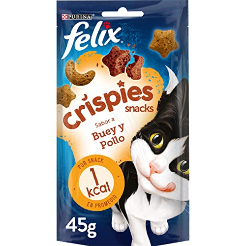 Purina Felix Party Mix Crispies Snacks, golosinas y chuches para gato Buey y Pollo 8 x 45 g