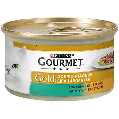 Purina Gourmet Gold Húmedo Gato Doble Placer con Conejo y hígado, 24 latas de 85 g Cada una de Las 24 Unidades de 85 g