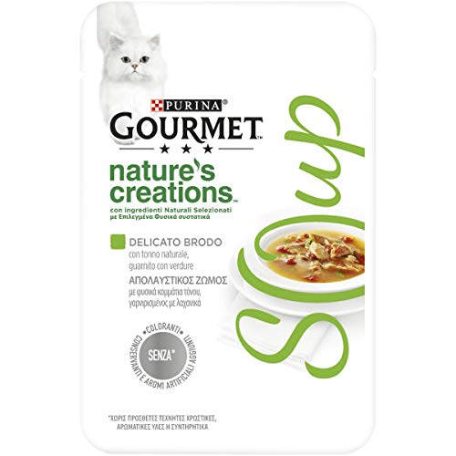 Purina Gourmet Nature 's Creations Soup l Soup - Soup para Gatos delicados con atún Natural, envueltos con Verduras, 32 Sobres de 40 g, Color ciacuna, Paquete de 32 x 40 g