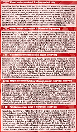 Purina One Medio/Maxi croquetas para Perro Adulto Rico en Pollo con arroz, 4 Bolsas de 2,5 kg Cada uno