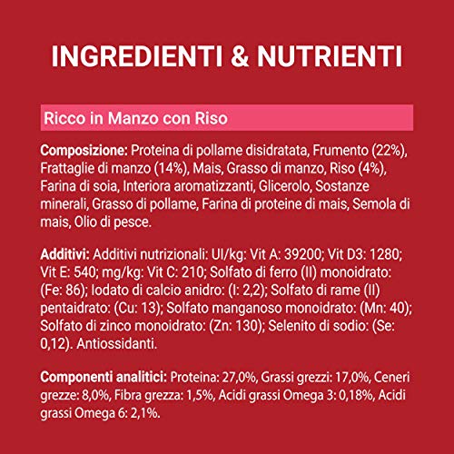 Purina One Mini croquetas para Perro Adulto Rico en Ternera, con arroz, para Perros de hasta 10 kg – 8 Bolsas de 800 g Cada uno