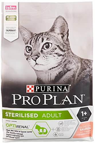 PURINA Pro Plan Comida Seco para Gato Esterilizado con Optirenal, Sabor Salmón - 3 Kg