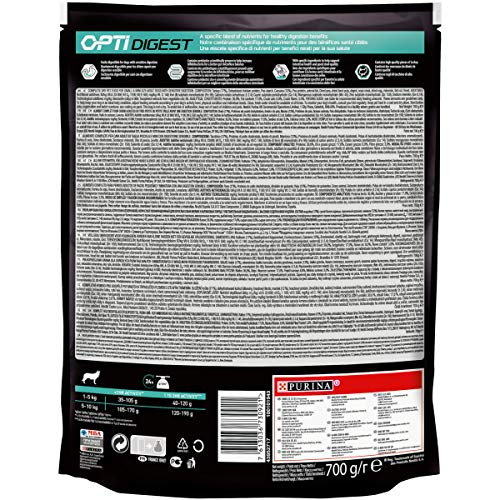 PURINA Pro Plan Pienso para Perro Adulto Pequeño y Mini, Optidigest sin Cereales con Pavo 700 g Pack de 4