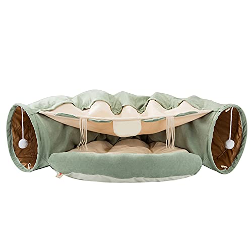 Putybudy - Cama plegable 2 en 1, diseño de gato con túnel de peluche interactivo para gato, color verde