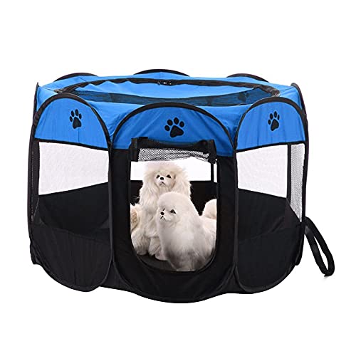 Putybudy Corralito Plegable Portátil Impermeable para Mascotas Corralito de Malla de Aire Oxford al Aire Libre y Corralito de Ejercicio (Azul)