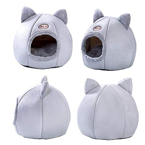 Putybudy Tienda para Mascotas Cama Cueva para Gatos Perros Pequeños Tienda de Campaña para Gatos 2 en 1 con Calentamiento Automático de Terciopelo (L 35 * 35 * 40CM)