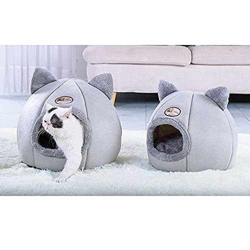 Putybudy Tienda para Mascotas Cama Cueva para Gatos Perros Pequeños Tienda de Campaña para Gatos 2 en 1 con Calentamiento Automático de Terciopelo (L 35 * 35 * 40CM)