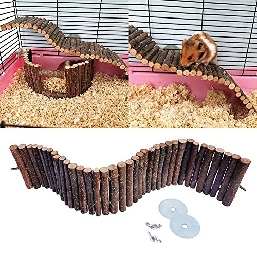 Qanye Puentes Colgantes Madera para Mascota, Escalera de Madera para Hámster, Hámster Puente Escalera de Madera, con 2 Tornillos de Mariposa y 2 Arandelas, Juguete Trepador Masticable para Hámsters