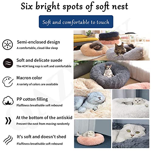 QAZWSX Cama Gato Donut，Retirable Cama Perro Suave Cama Gato Redonda, Antideslizante Perro Nido Gato Lavable，Mascotas Calentito Lnvierno Felpa Gato Dormido Cama-Dark Gray||S-Ø50cm/Ø20in