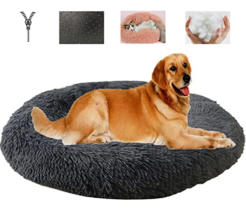 QAZWSX Cama Gato Donut，Retirable Cama Perro Suave Cama Gato Redonda, Antideslizante Perro Nido Gato Lavable，Mascotas Calentito Lnvierno Felpa Gato Dormido Cama-Dark Gray||S-Ø50cm/Ø20in