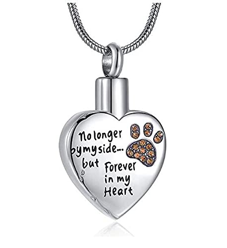 QFV Joyería de cremación para Cenizas para Perro, Gato, Resistente al Agua, Collar con Colgante de urna Conmemorativa, ya no está a mi Lado para Siempre en mi corazón,   Amarillo