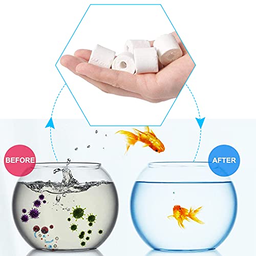 QIQN Anillos de Cerámica para Acuario Cerámica EM 50 Piezas/ca 320g Perlas de Cerámica Mejora la Calidad del Agua Reduce la Cal para Todos los Tipos de peceras y estanques con Caja Reutilizable