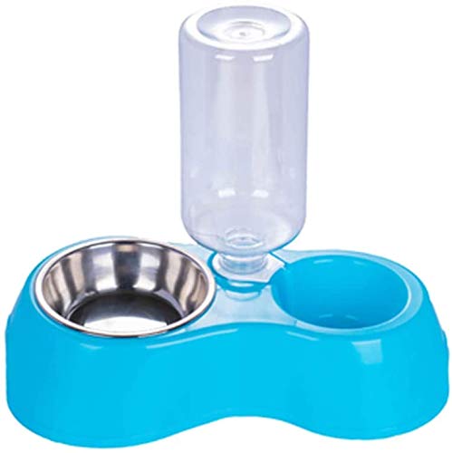 QQEER Artículos para Mascotas Plato Doble automática Que Bebe Perro Gato Mascota Dog Food Fuente alimentaria de Peluche Golden Retriever Comedero Comederos Comedero,Blue