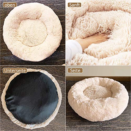 Queta Cama para Perros Gatos Mascotas, Cojín Redondo Suave de Felpa, Cama Redondo para Gatos Perros, Cama Suave Comfortable de Felpa, Beige (70x20cm)