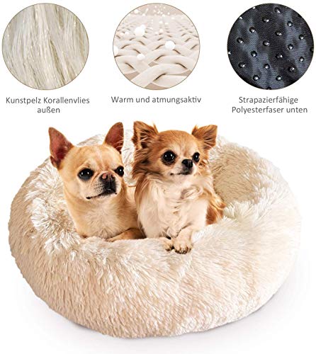 Queta Cama para Perros Gatos Mascotas, Cojín Redondo Suave de Felpa, Cama Redondo para Gatos Perros, Cama Suave Comfortable de Felpa, Beige (70x20cm)